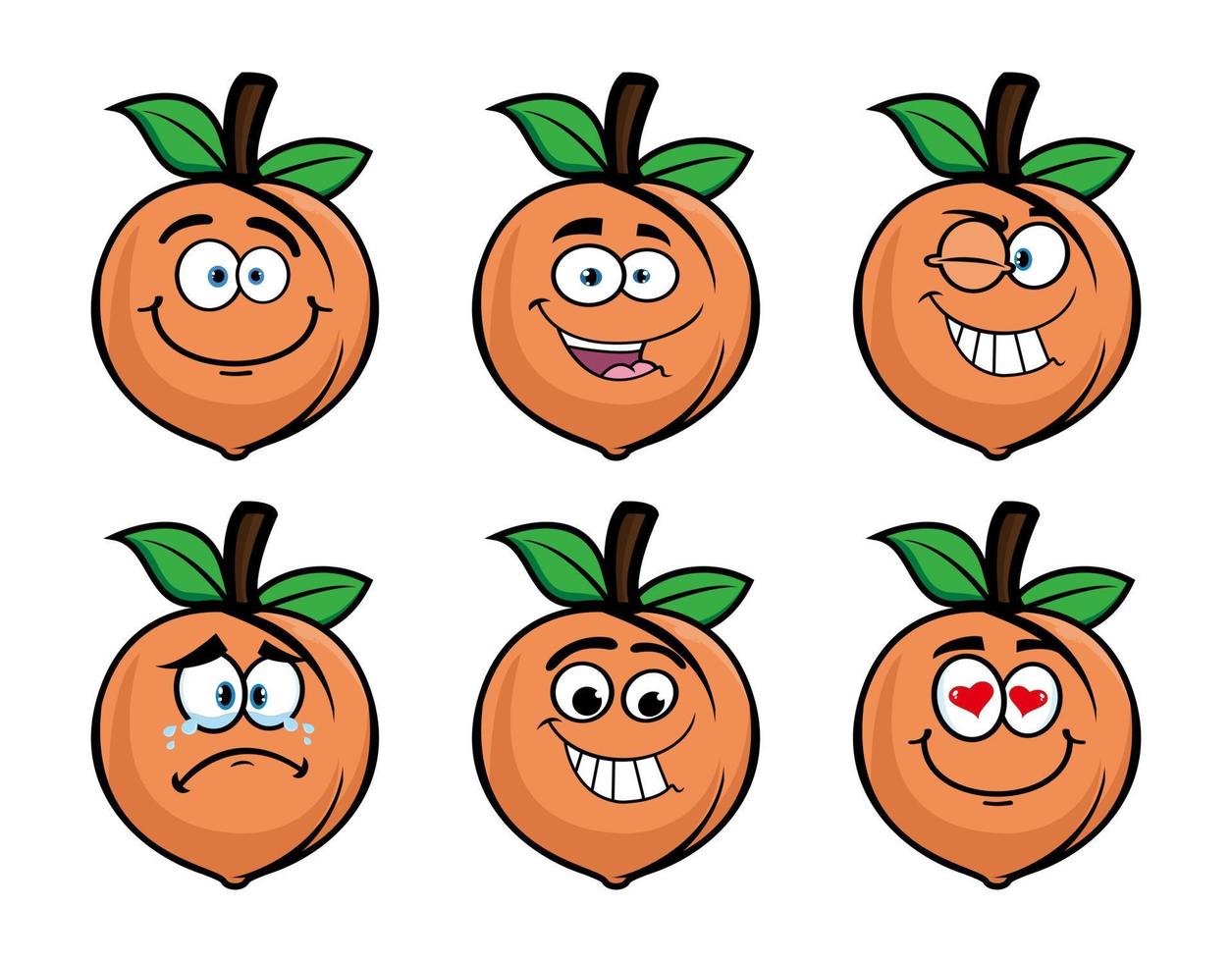 conjunto de colección sonriente personaje de mascota de dibujos animados de frutas de melocotón. ilustración vectorial aislado sobre fondo blanco vector