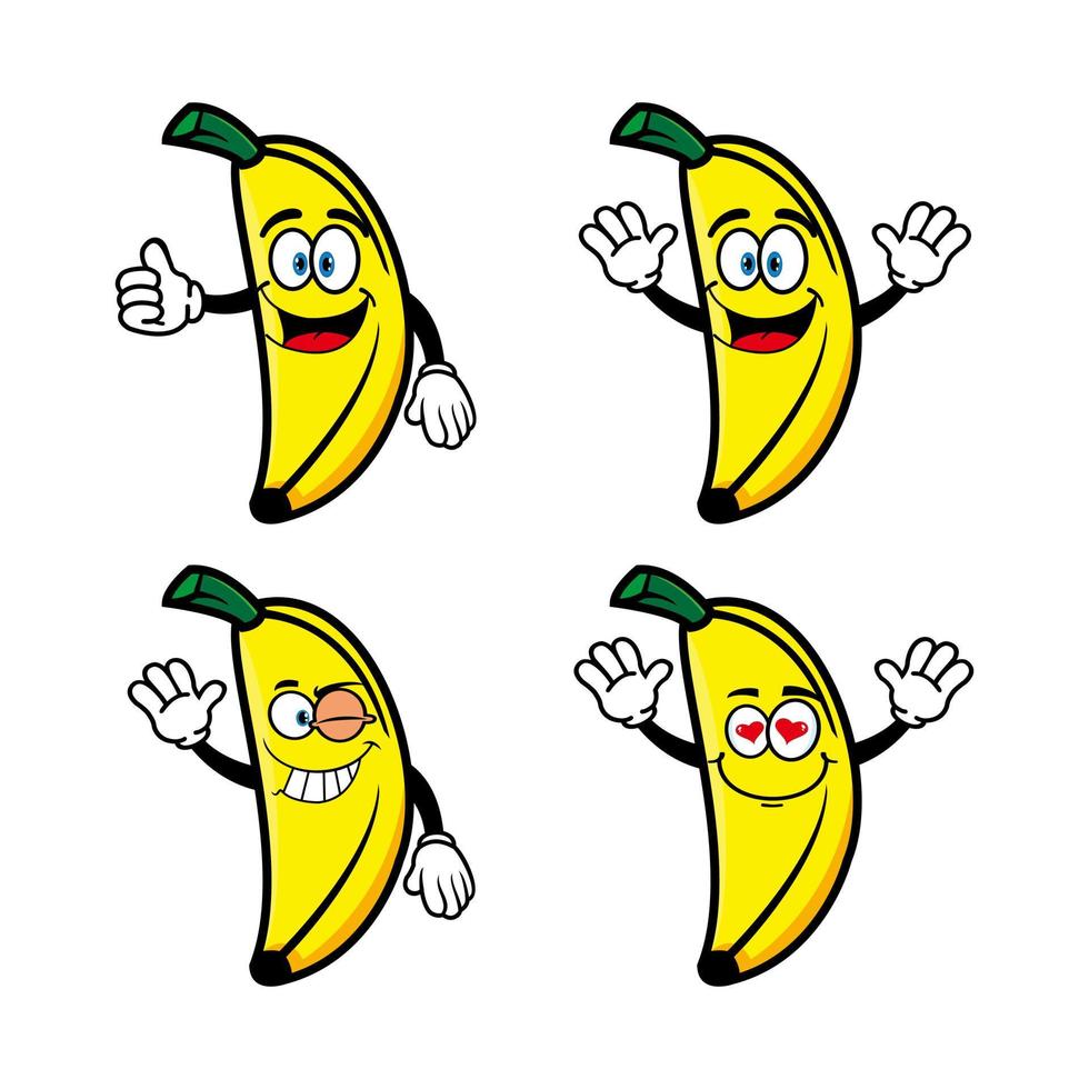 conjunto de colección lindo personaje de dibujos animados de plátano sonriente. ilustración vectorial aislado sobre fondo blanco vector