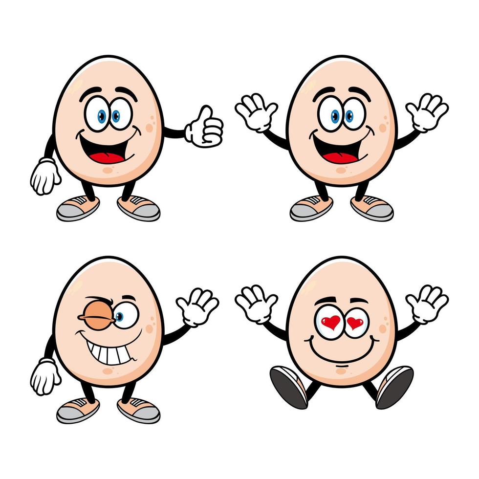Set of collection smiling egg cartoon mascot character. Vector illustration isolated on white background