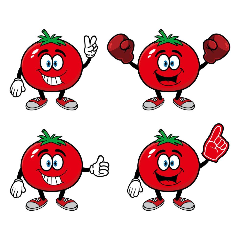 Set of collection smiling tomato cartoon mascot character. Vector illustration isolated on white background