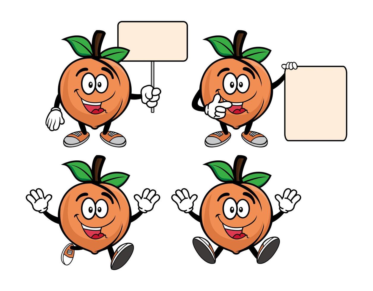 Set of collection cute smiling peach cartoon character. Vector illustration isolated on white background