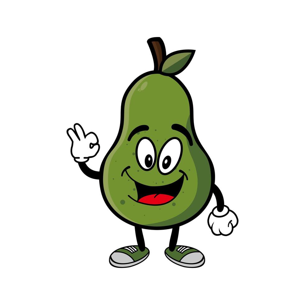 Smiling avocado cartoon mascot character. Vector illustration isolated on white background