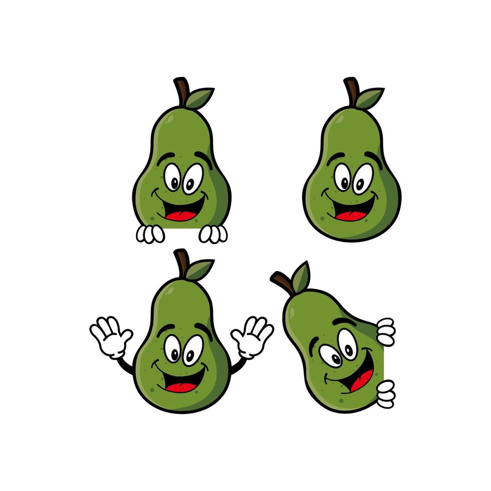 Set of collection cute smiling avocado cartoon character. Vector illustration isolated on white background