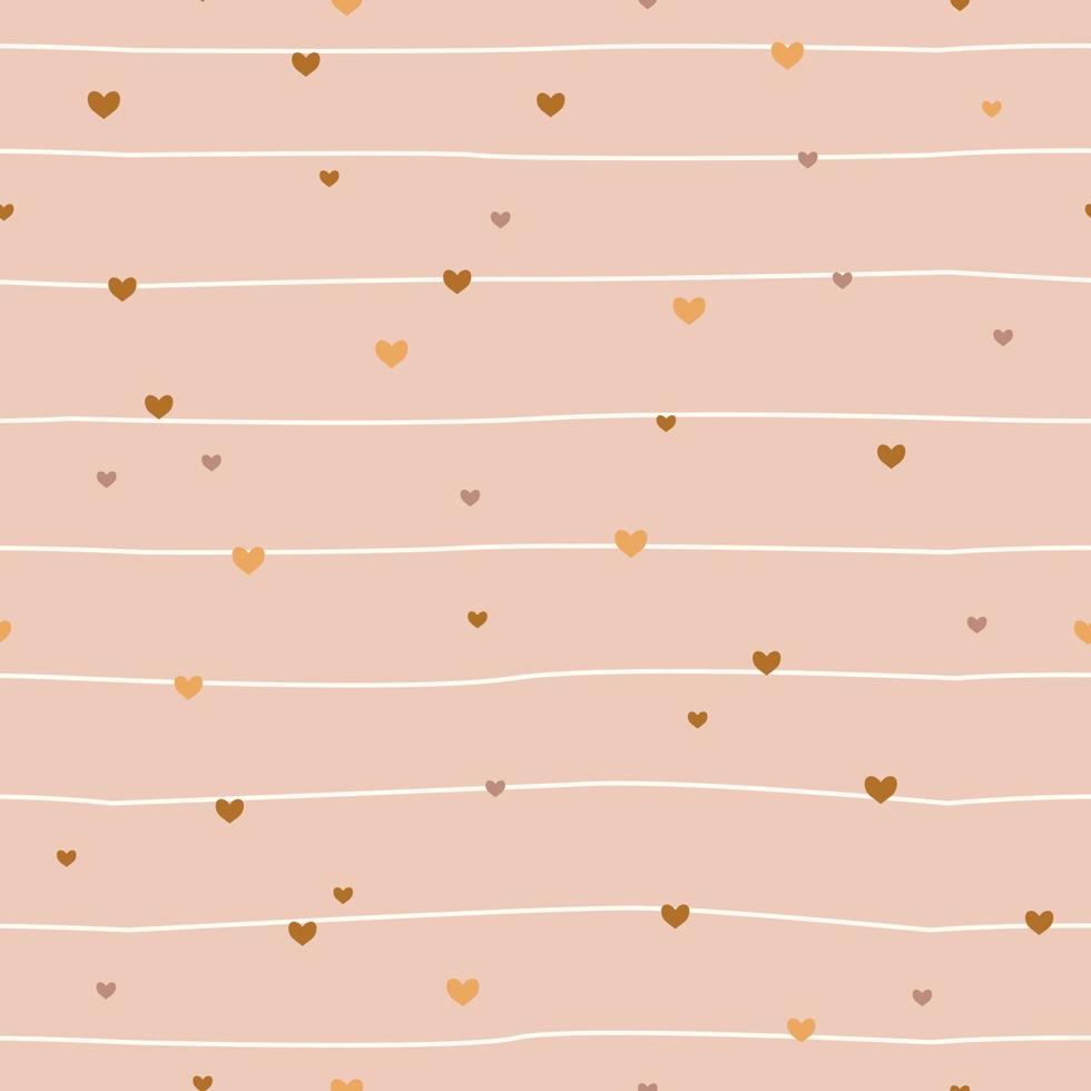 Striped seamless pattern with hearts. Retro background with hand drawn lines. Minimalistic Scandinavian style in pastel colors. Ideal for printing baby clothes, textiles, fabrics, wrapping paper. vector