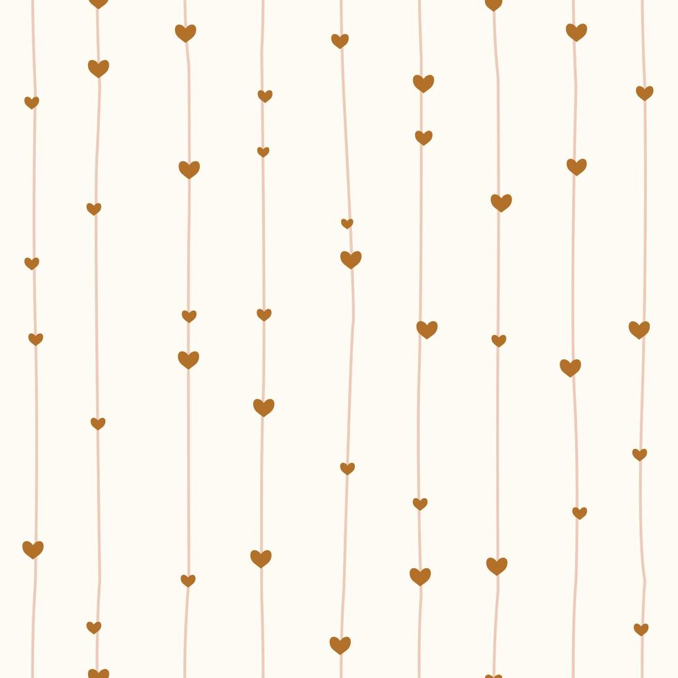 Striped seamless pattern with hearts. Retro background with hand drawn lines. Minimalistic Scandinavian style in pastel colors. Ideal for printing baby clothes, textiles, fabrics, wrapping paper. vector