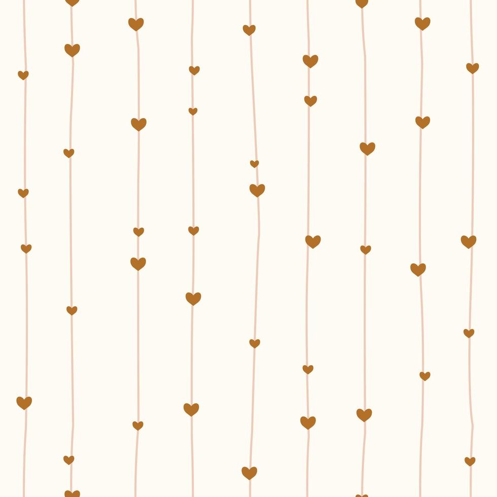 Striped seamless pattern with hearts. Retro background with hand drawn lines. Minimalistic Scandinavian style in pastel colors. Ideal for printing baby clothes, textiles, fabrics, wrapping paper. vector