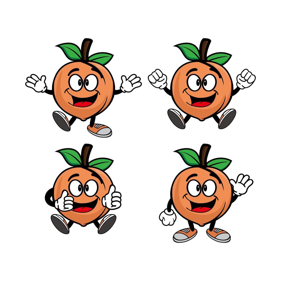 Set of collection smiling peach fruit cartoon mascot character. Vector illustration isolated on white background