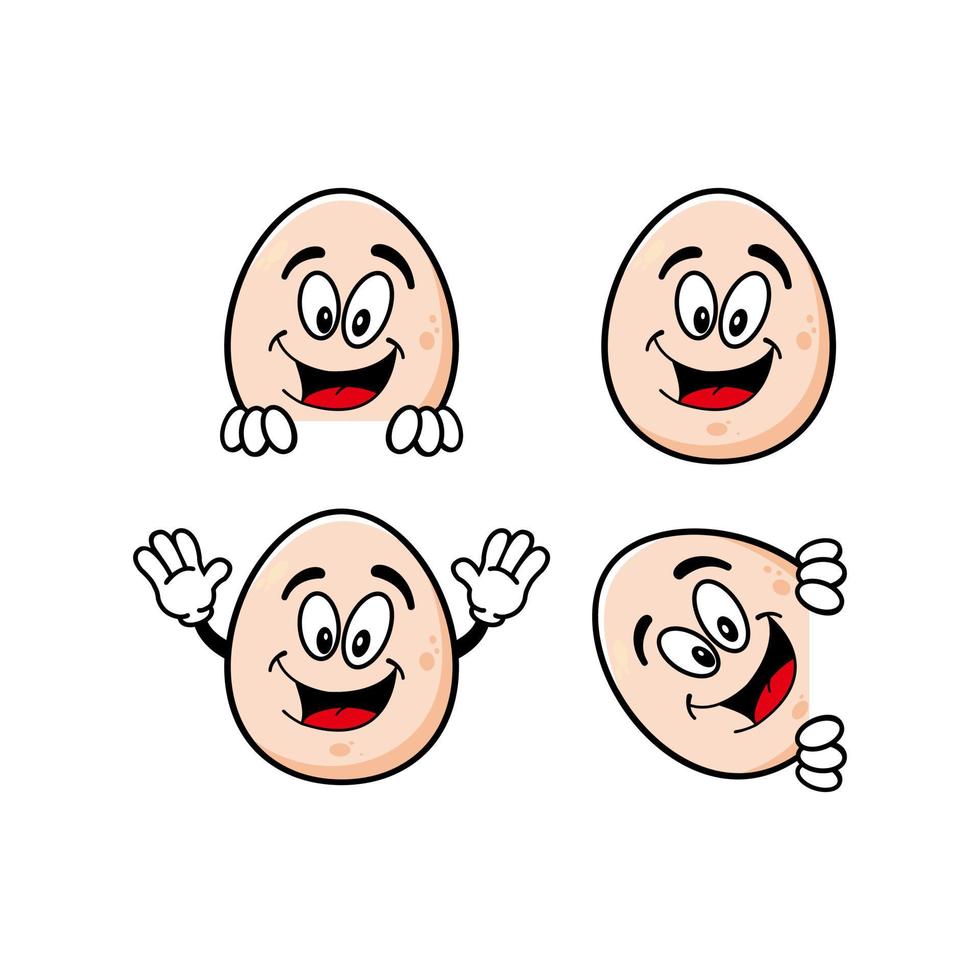 conjunto de colección personaje de mascota de dibujos animados de huevo sonriente. ilustración vectorial aislado sobre fondo blanco vector