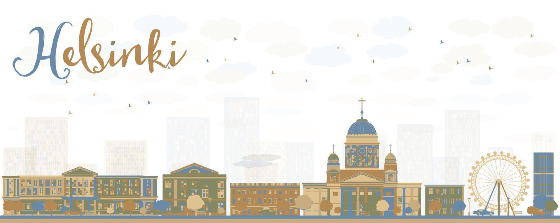 Abstract Helsinki skyline with brown and blue buildings. vector