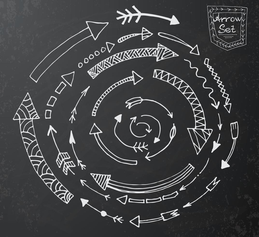 Hand drawn arrow icons set on black chalk board. vector