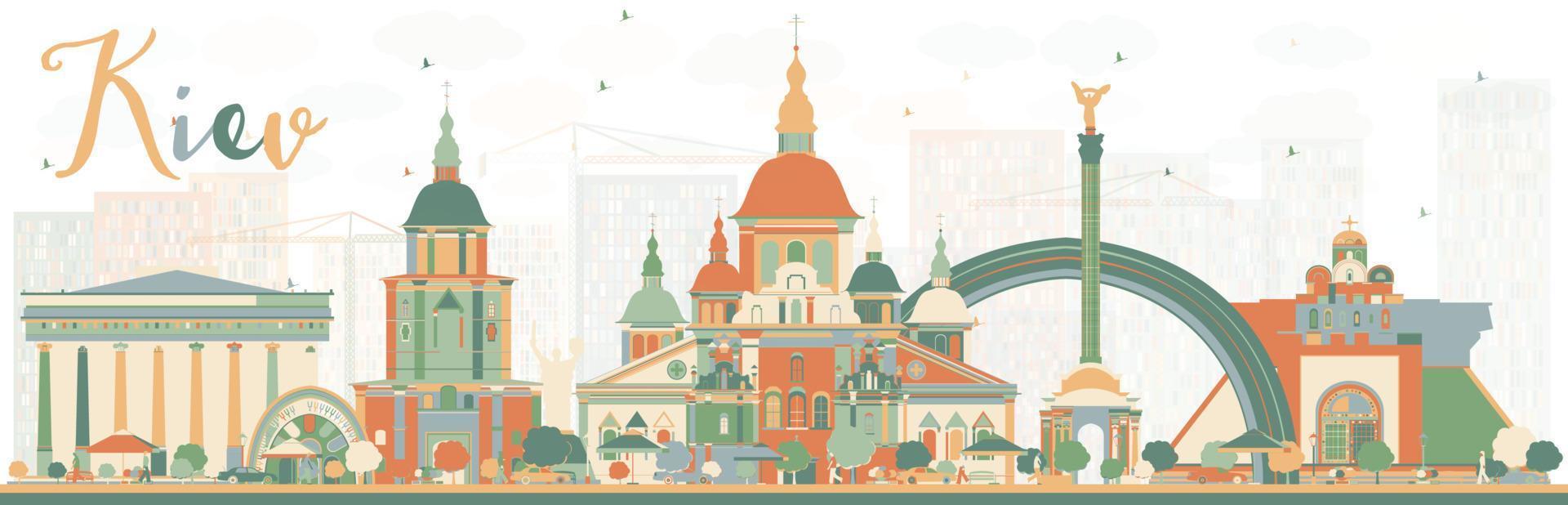Abstract Kiev skyline with color landmarks. vector