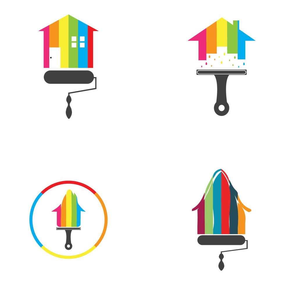 Colorful house painting service vector icon logo design template