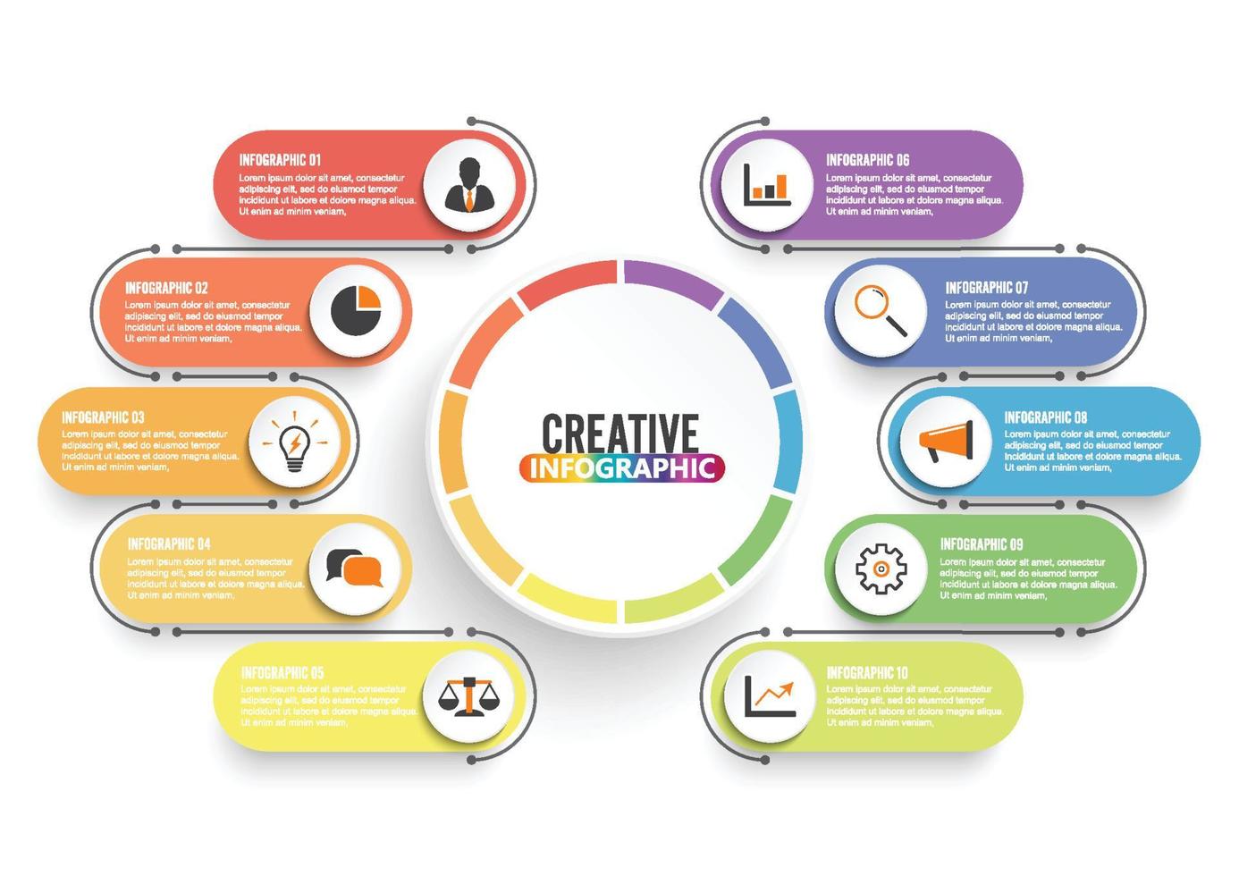 visualización de datos comerciales. diagrama del proceso. elementos abstractos de gráfico, diagrama con 10 pasos, opciones, partes o procesos. plantilla de negocio vectorial para presentación. concepto creativo para infografía. vector