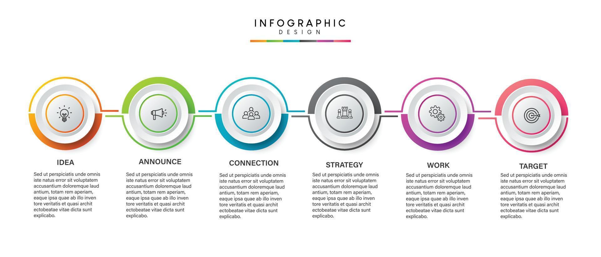 pasos diseño de plantilla infográfica de proceso de línea de tiempo de visualización de datos comerciales con iconos vector