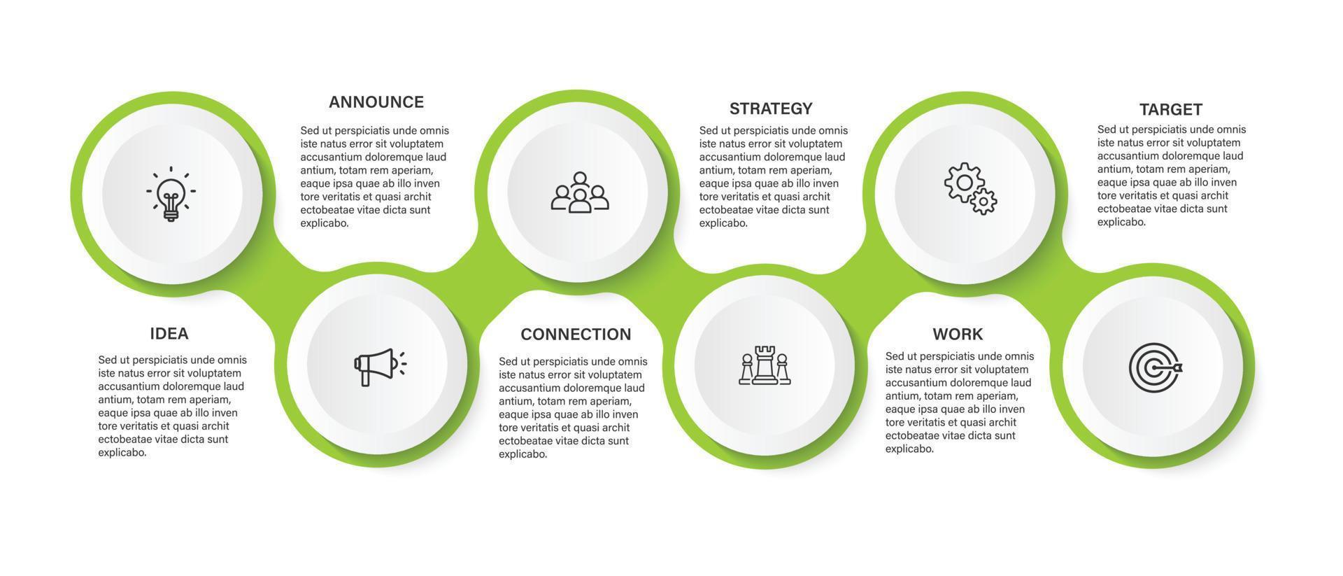 pasos diseño de plantilla infográfica de proceso de línea de tiempo de visualización de datos comerciales con iconos vector