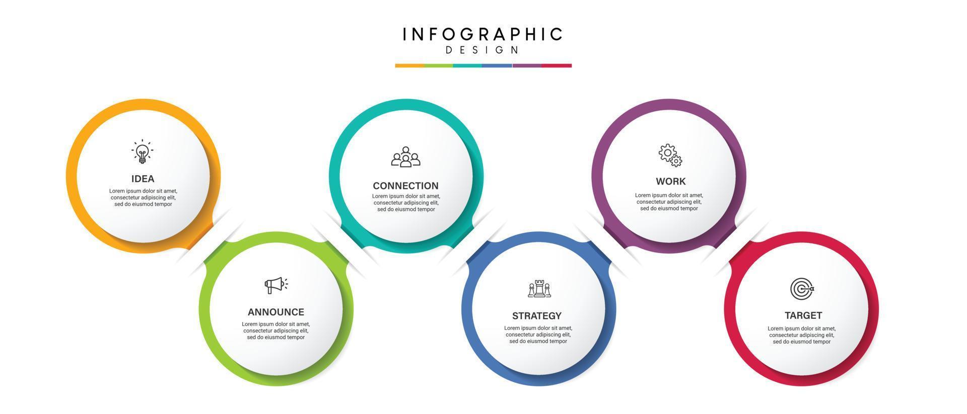 pasos diseño de plantilla infográfica de proceso de línea de tiempo de visualización de datos comerciales con iconos vector