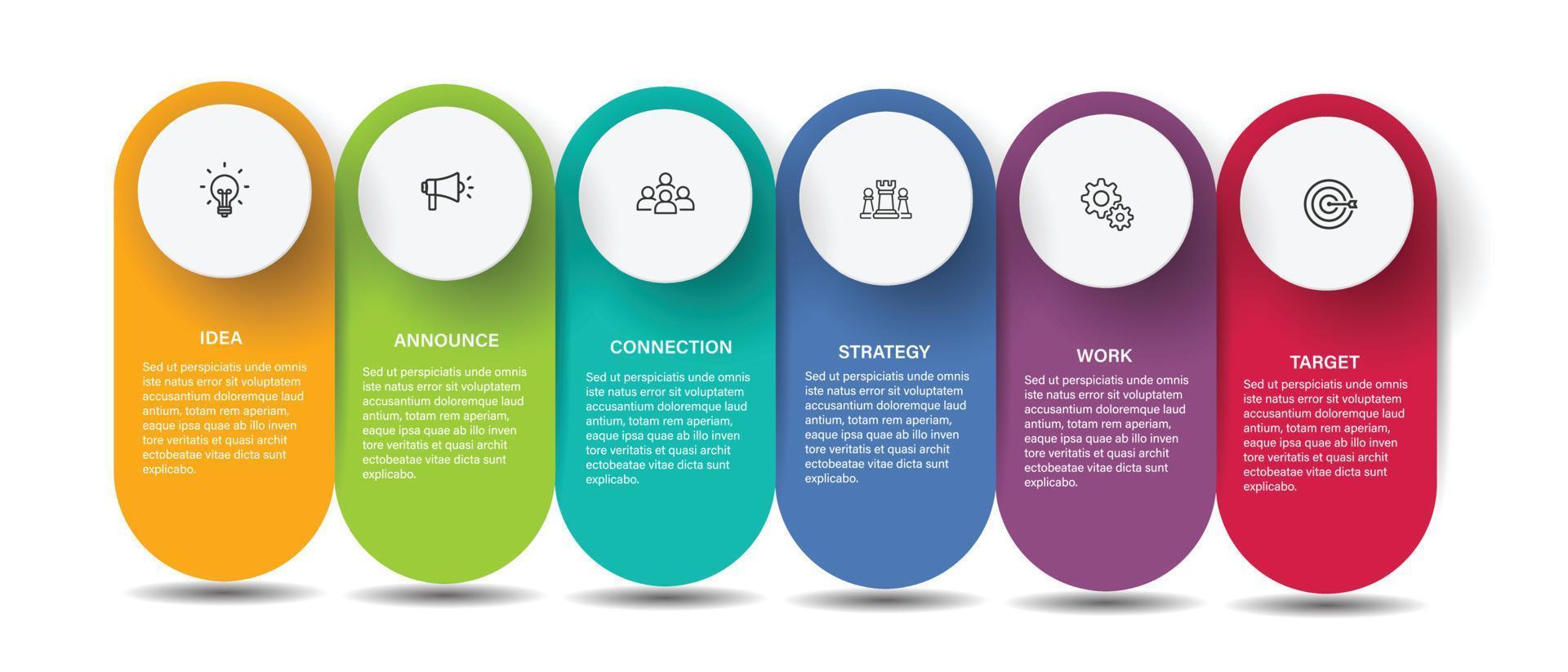 pasos diseño de plantilla infográfica de proceso de línea de tiempo de visualización de datos comerciales con iconos vector