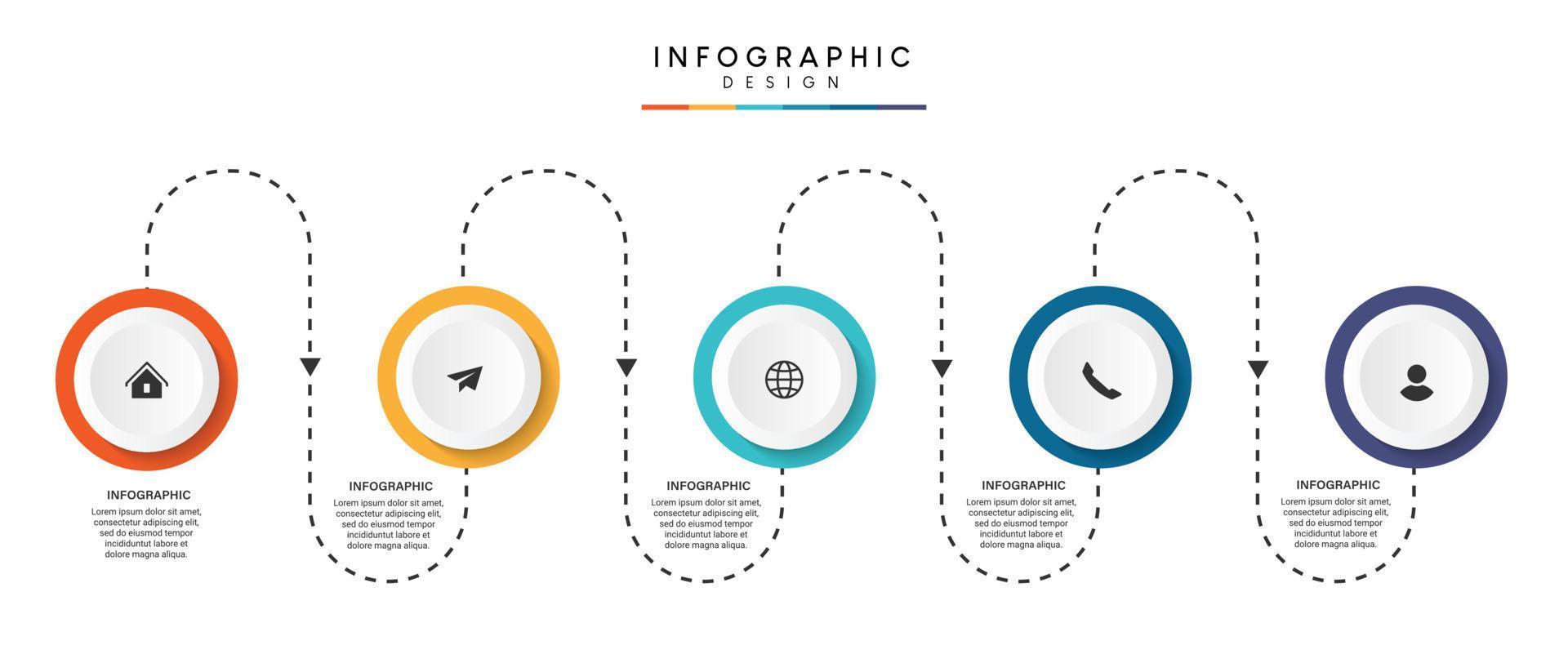 pasos diseño de plantilla infográfica de proceso de línea de tiempo de visualización de datos comerciales con iconos vector