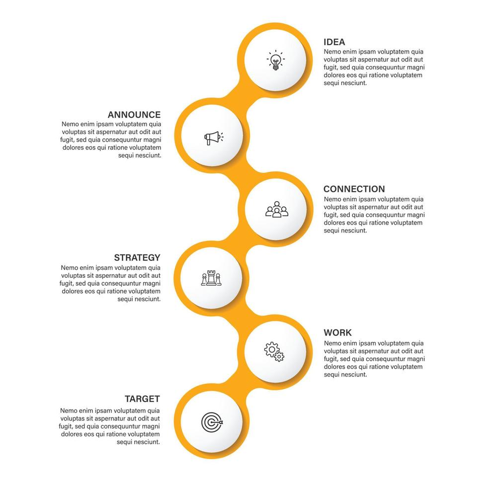 pasos diseño de plantilla infográfica de proceso de línea de tiempo de visualización de datos comerciales con iconos vector