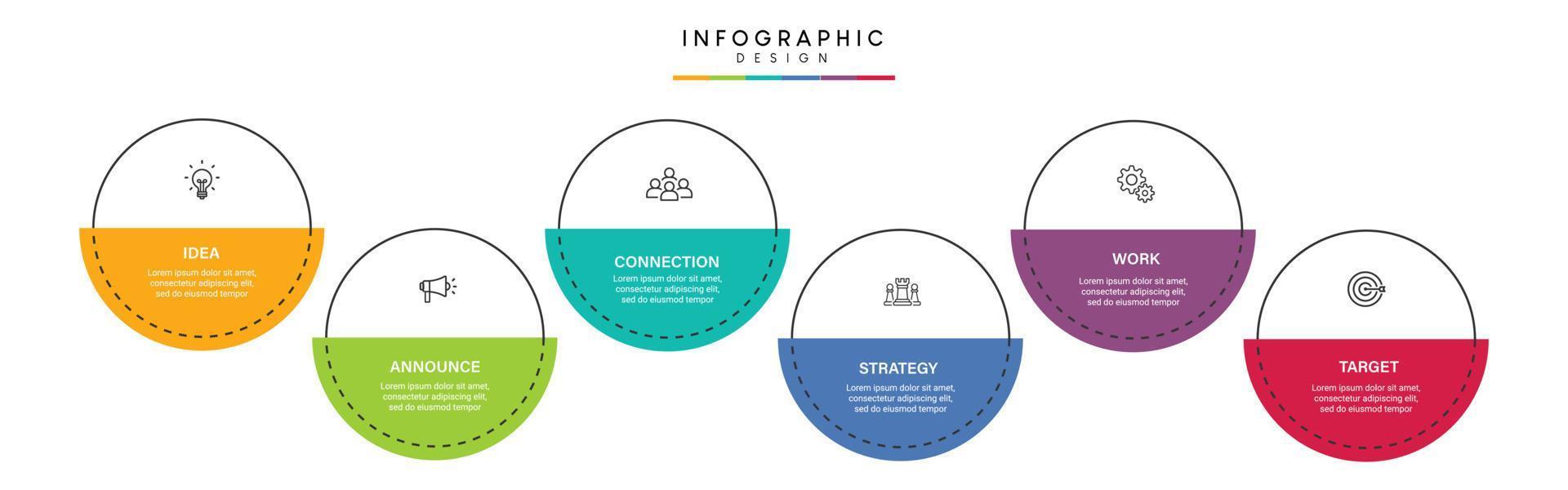 pasos diseño de plantilla infográfica de proceso de línea de tiempo de visualización de datos comerciales con iconos vector