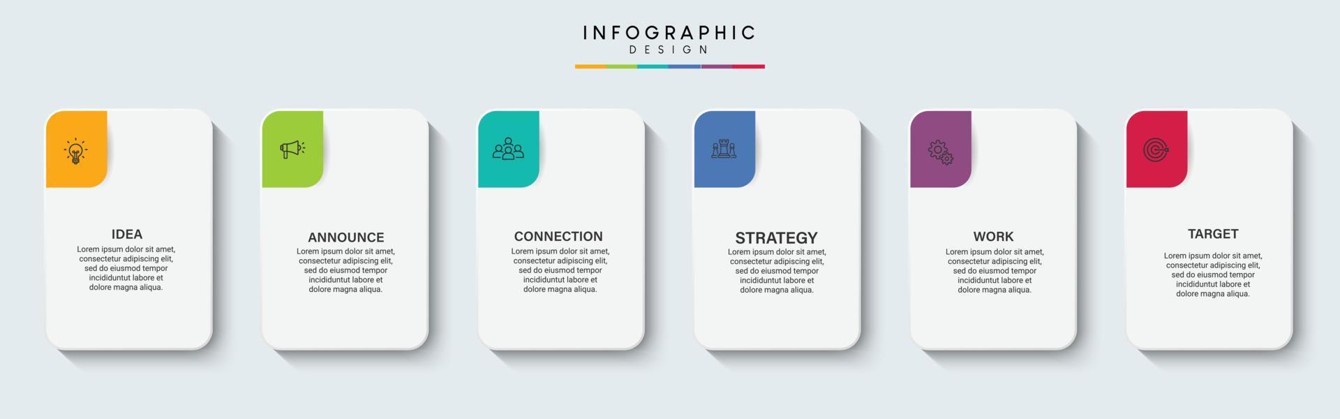 pasos diseño de plantilla infográfica de proceso de línea de tiempo de visualización de datos comerciales con iconos vector