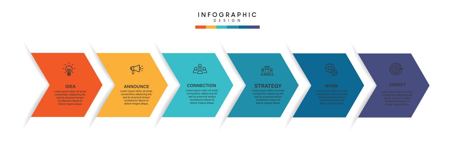 pasos diseño de plantilla infográfica de proceso de línea de tiempo de visualización de datos comerciales con iconos vector