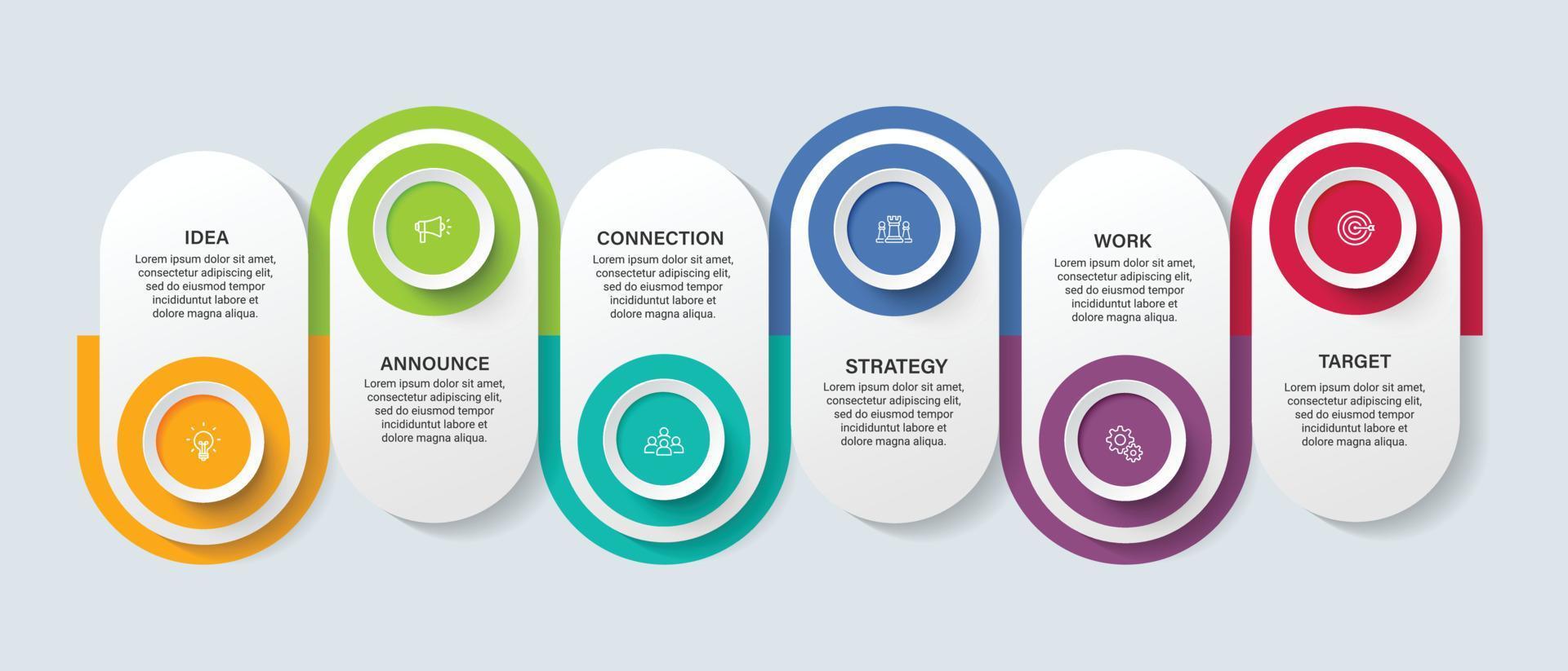 pasos diseño de plantilla infográfica de proceso de línea de tiempo de visualización de datos comerciales con iconos vector