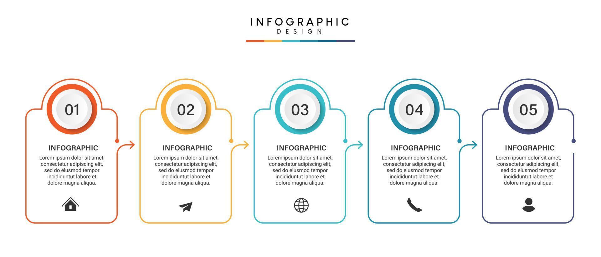 pasos diseño de plantilla infográfica de proceso de línea de tiempo de visualización de datos comerciales con iconos vector