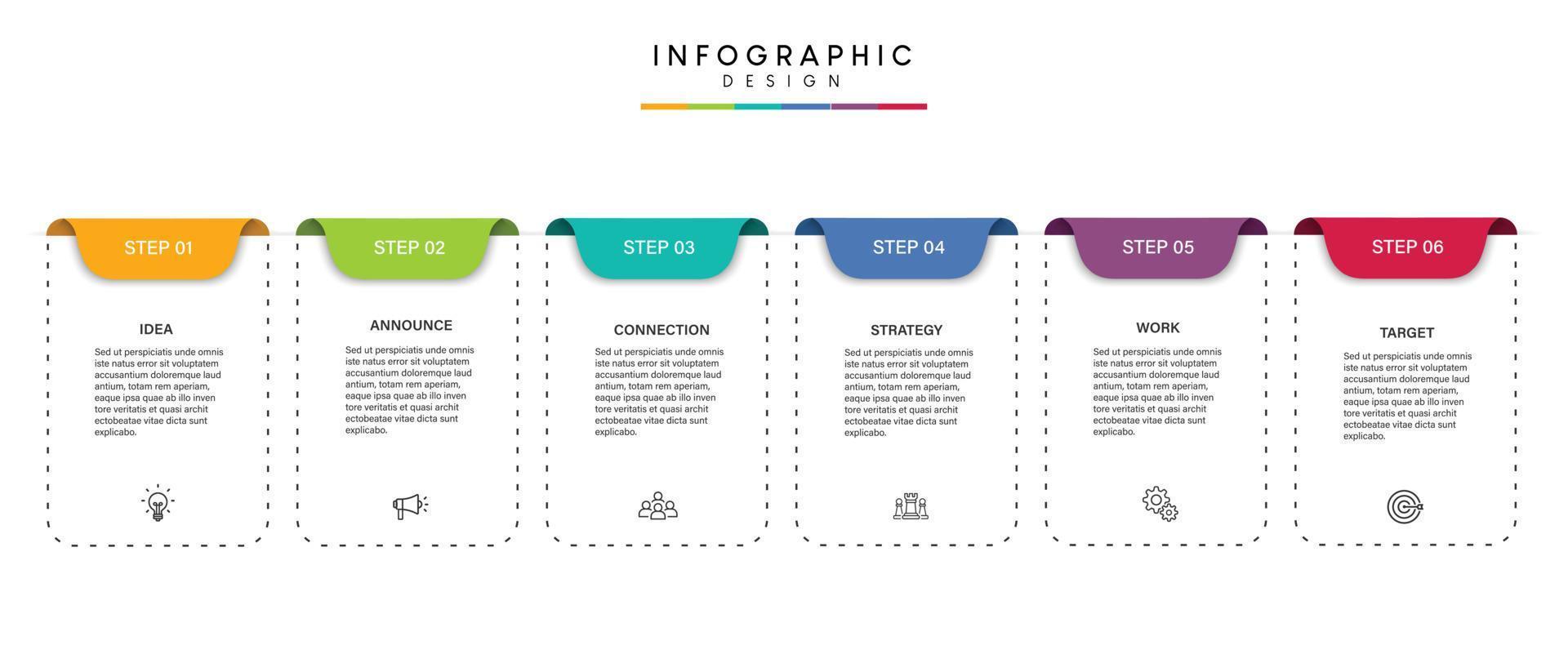 pasos diseño de plantilla infográfica de proceso de línea de tiempo de visualización de datos comerciales con iconos vector