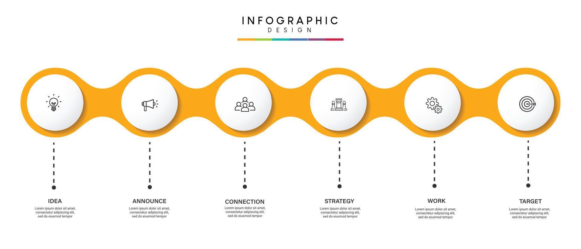 pasos diseño de plantilla infográfica de proceso de línea de tiempo de visualización de datos comerciales con iconos vector