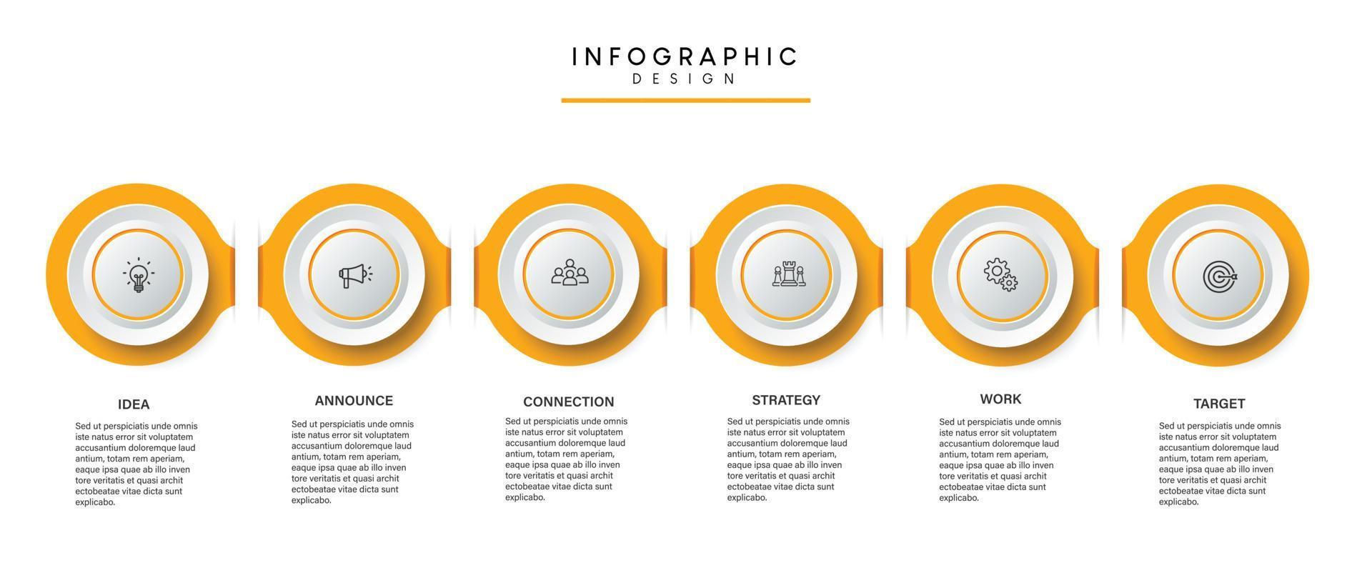 pasos diseño de plantilla infográfica de proceso de línea de tiempo de visualización de datos comerciales con iconos vector