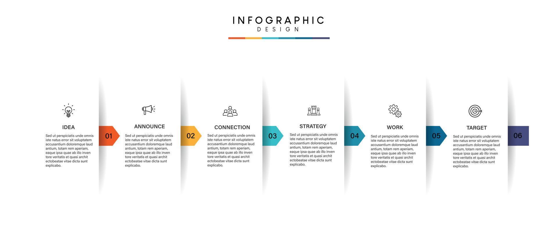 pasos diseño de plantilla infográfica de proceso de línea de tiempo de visualización de datos comerciales con iconos vector