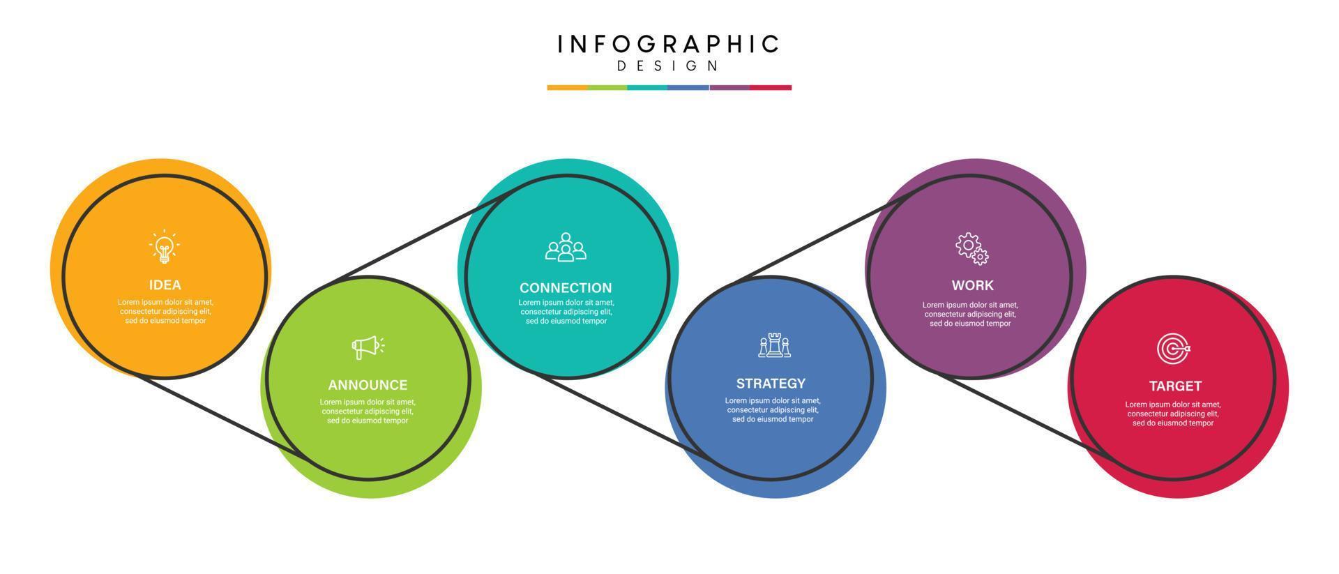 pasos diseño de plantilla infográfica de proceso de línea de tiempo de visualización de datos comerciales con iconos vector