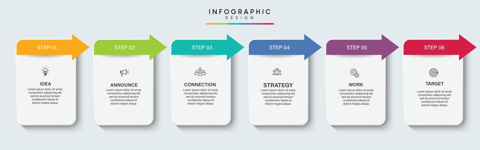 pasos diseño de plantilla infográfica de proceso de línea de tiempo de visualización de datos comerciales con iconos vector