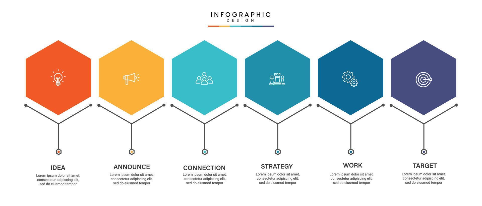 pasos diseño de plantilla infográfica de proceso de línea de tiempo de visualización de datos comerciales con iconos vector