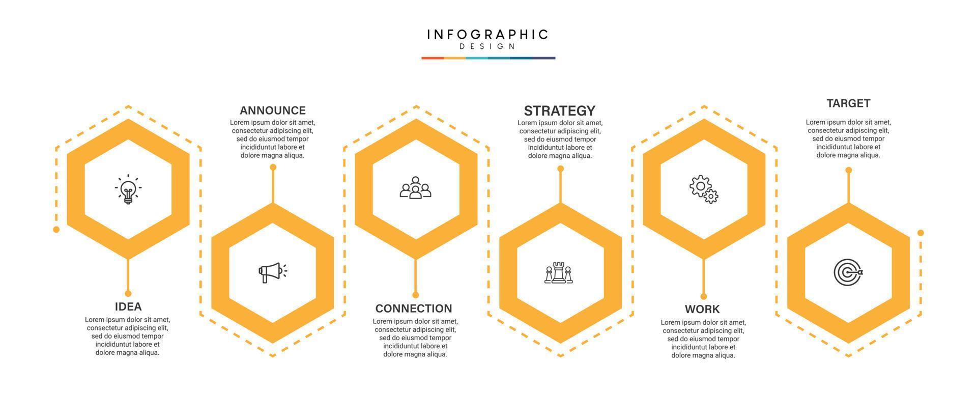 pasos diseño de plantilla infográfica de proceso de línea de tiempo de visualización de datos comerciales con iconos vector