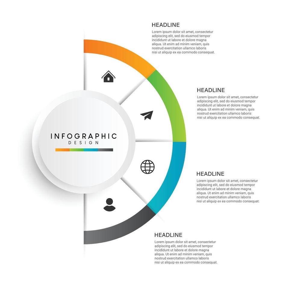 pasos diseño de plantilla infográfica de proceso de línea de tiempo de visualización de datos comerciales con iconos vector