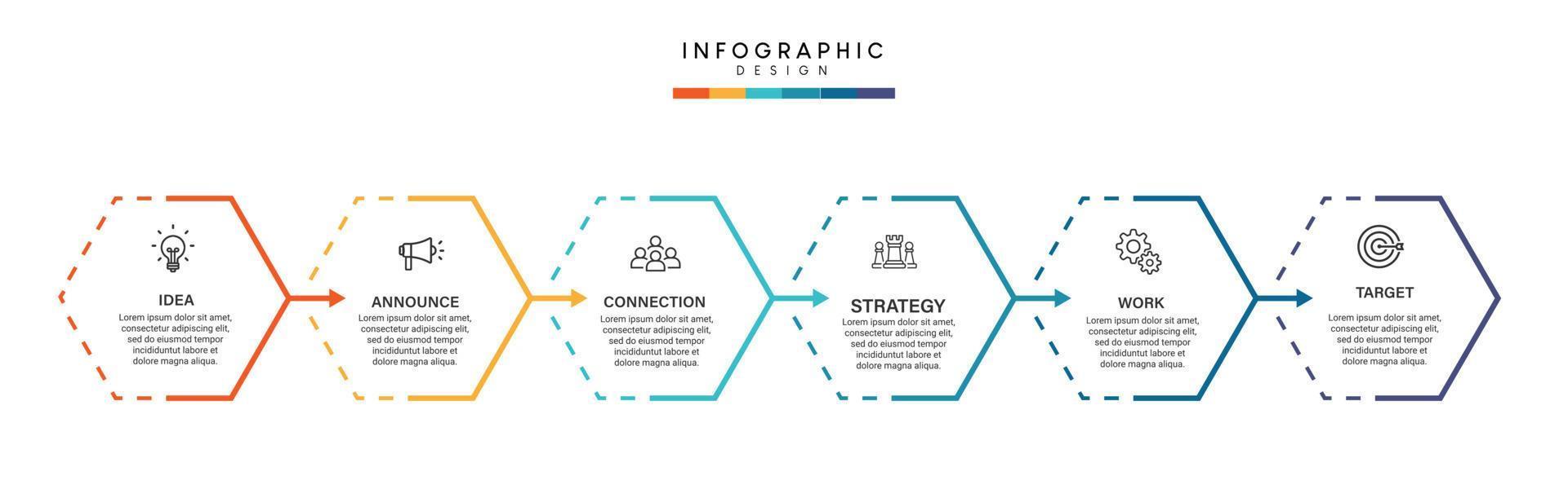 pasos diseño de plantilla infográfica de proceso de línea de tiempo de visualización de datos comerciales con iconos vector