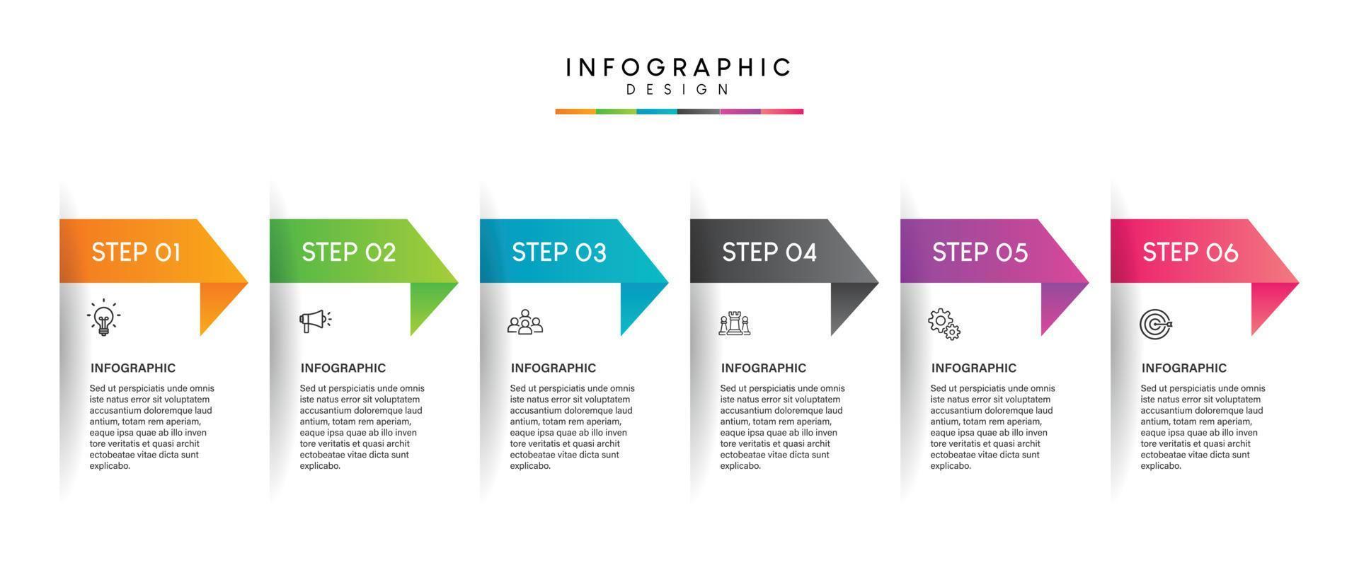 pasos diseño de plantilla infográfica de proceso de línea de tiempo de visualización de datos comerciales con iconos vector