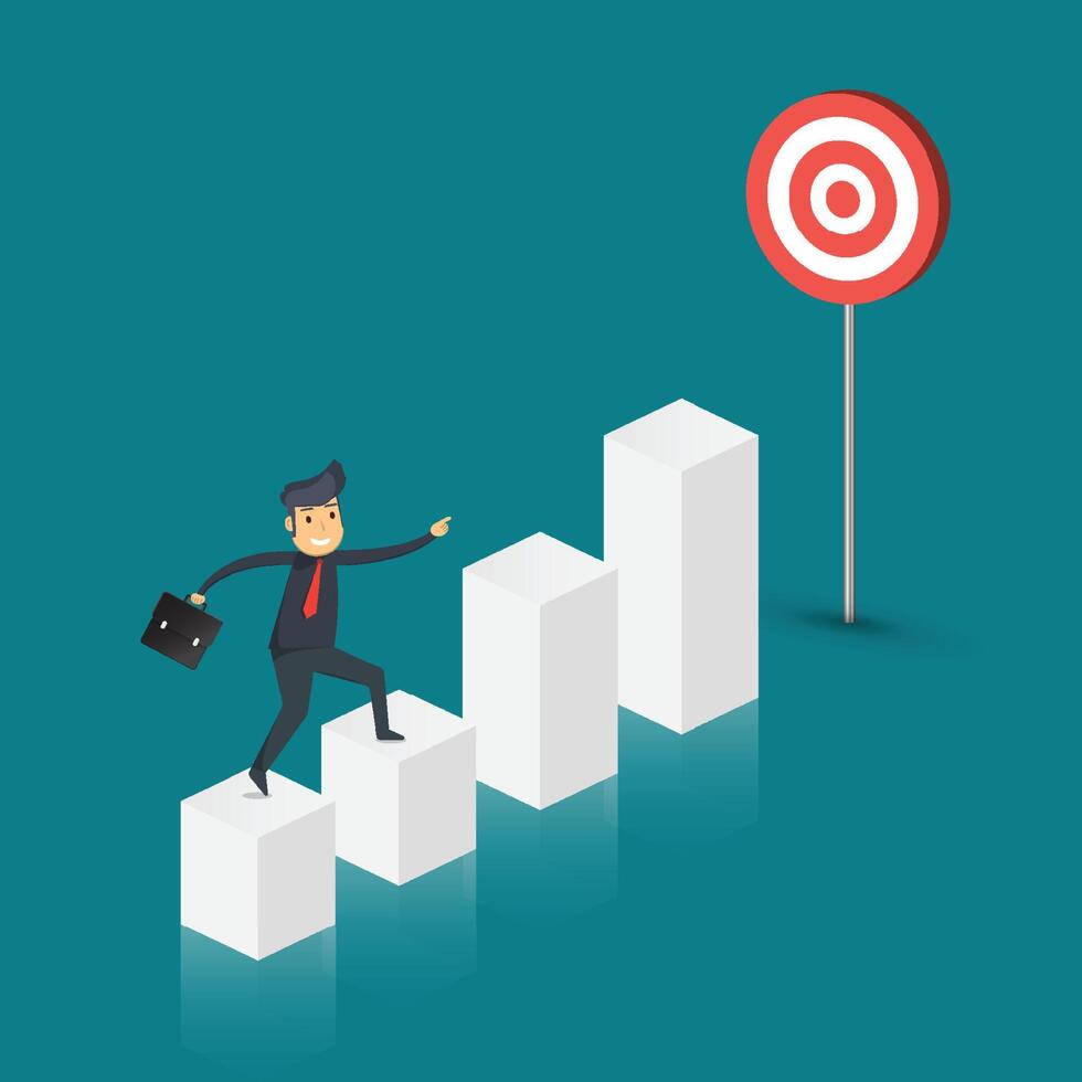 Businessman running up to that are shot for goal. Business concept growth and the path to success. illustrator vector. vector