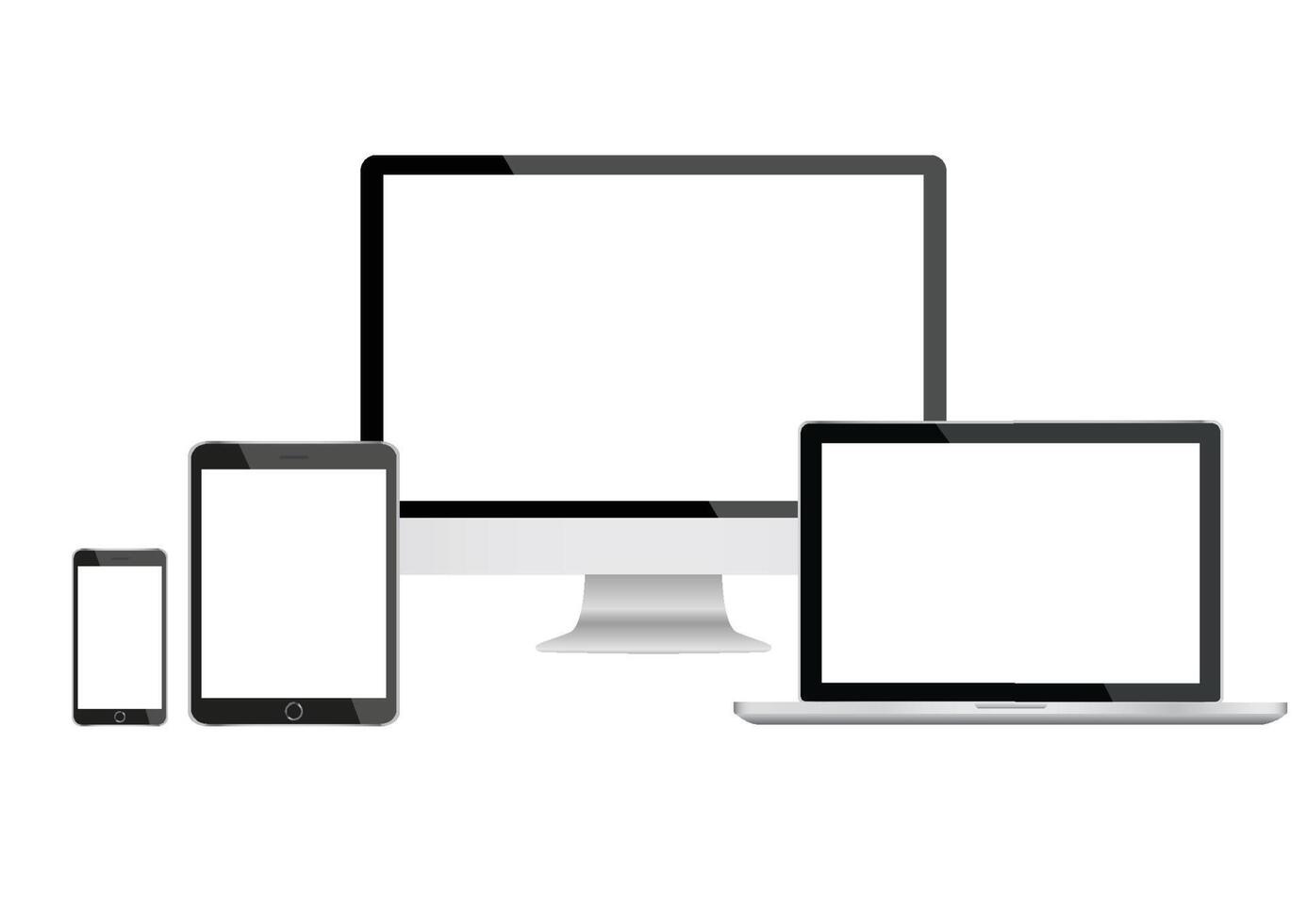 dispositivos y dispositivos de maqueta smartphones, tabletas, portátiles y monitores de ordenador de color negro con pantalla en blanco aislada en fondo blanco. ilustración vectorial de stock vector