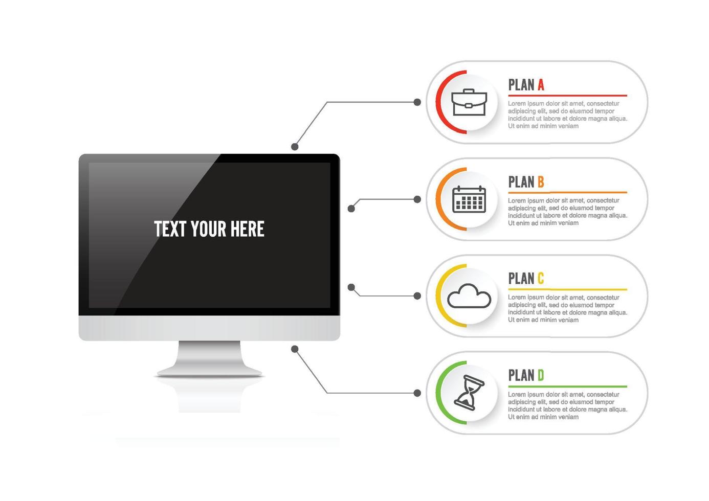 Vector computer for infographic. Template for diagram, graph, presentation and chart. Business concept with 4 options, parts, steps or processes.