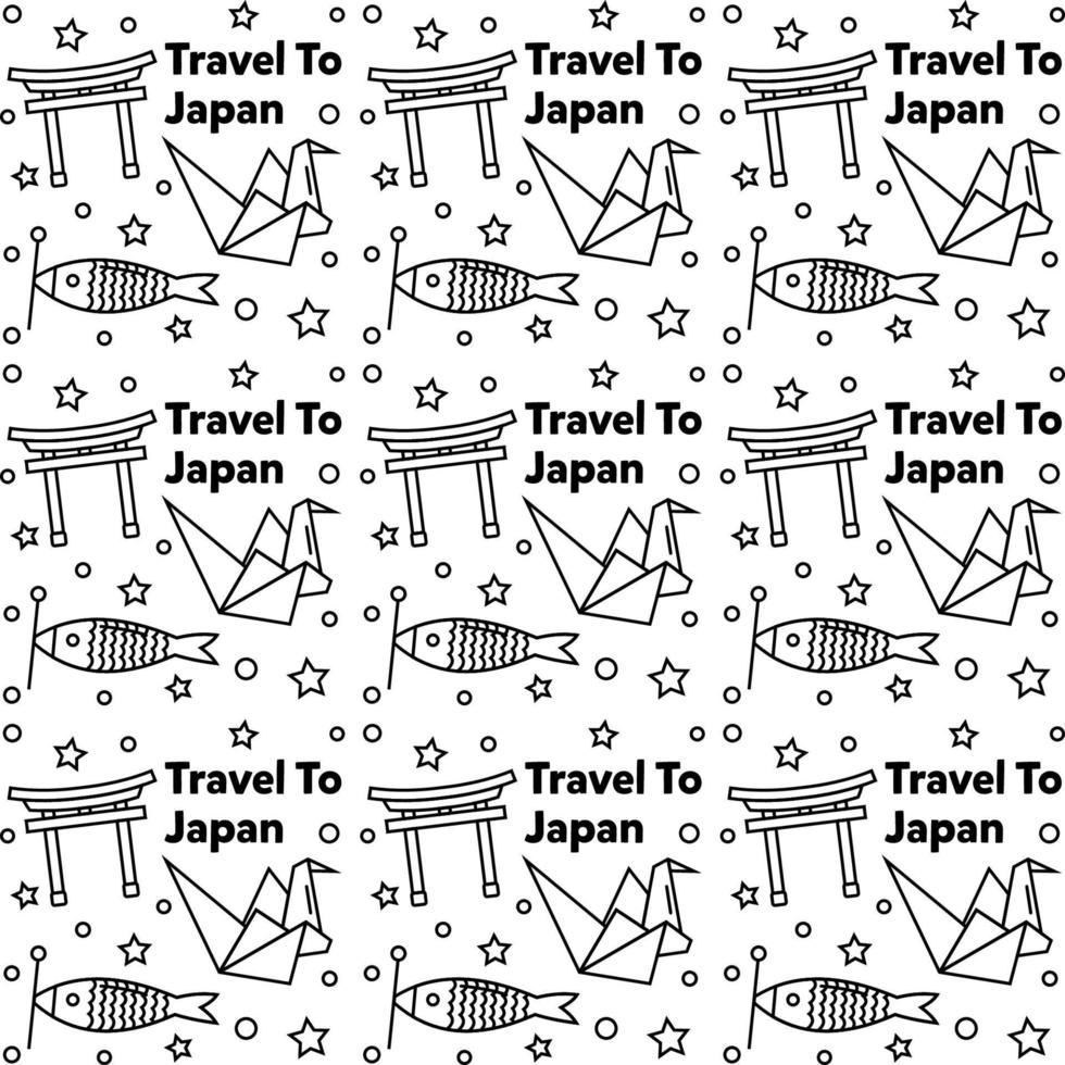 Travel to Japan doodle seamless pattern vector design. Sushi, Fuji, origami are icons identic with Japan.