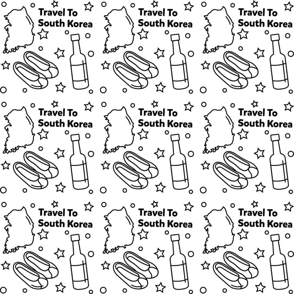 Travel to South Korea doodle seamless pattern vector design. Kimchi, Map, Flag icons identic with south Korea