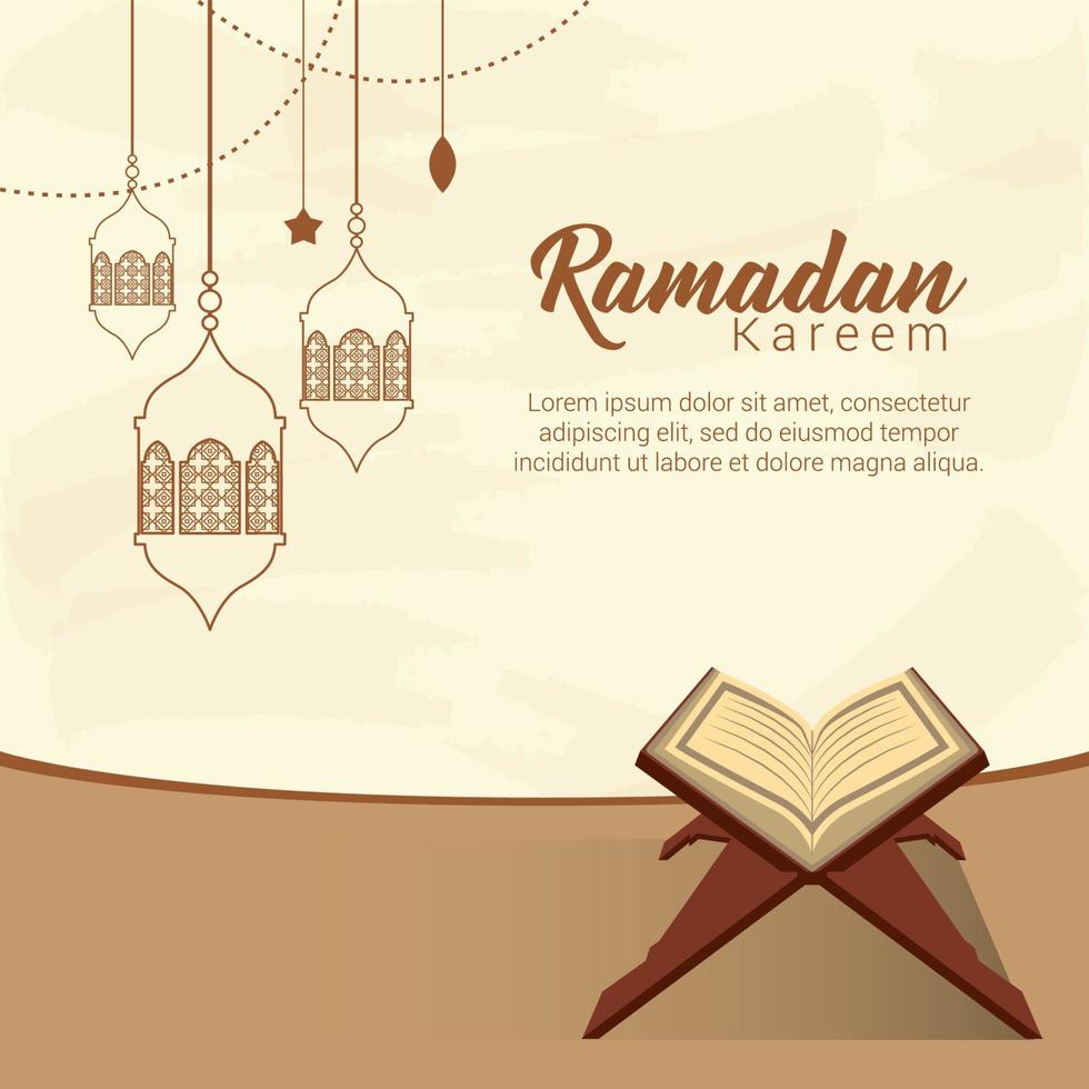 Ramadan Kareem greeting card vector illustration with lantern. Translation is Generous Ramadan