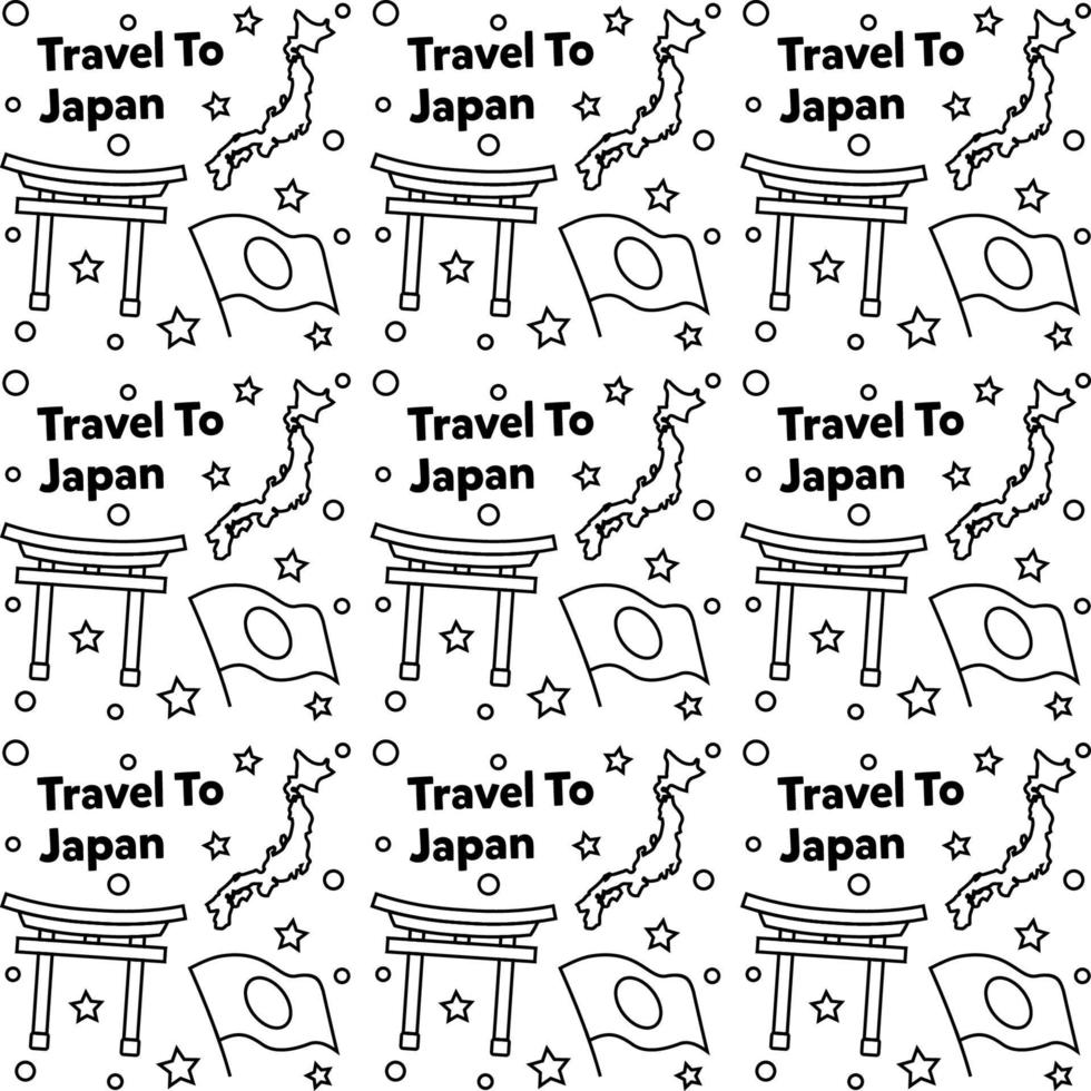 viajar a japón doodle diseño de vector de patrones sin fisuras. sushi, fuji, origami son íconos idénticos a japón.