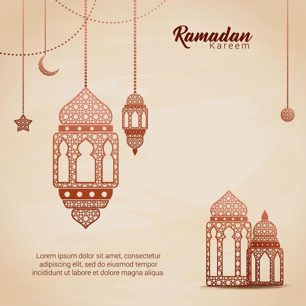 Ramadan Kareem greeting card vector illustration with lantern. Translation is Generous Ramadan
