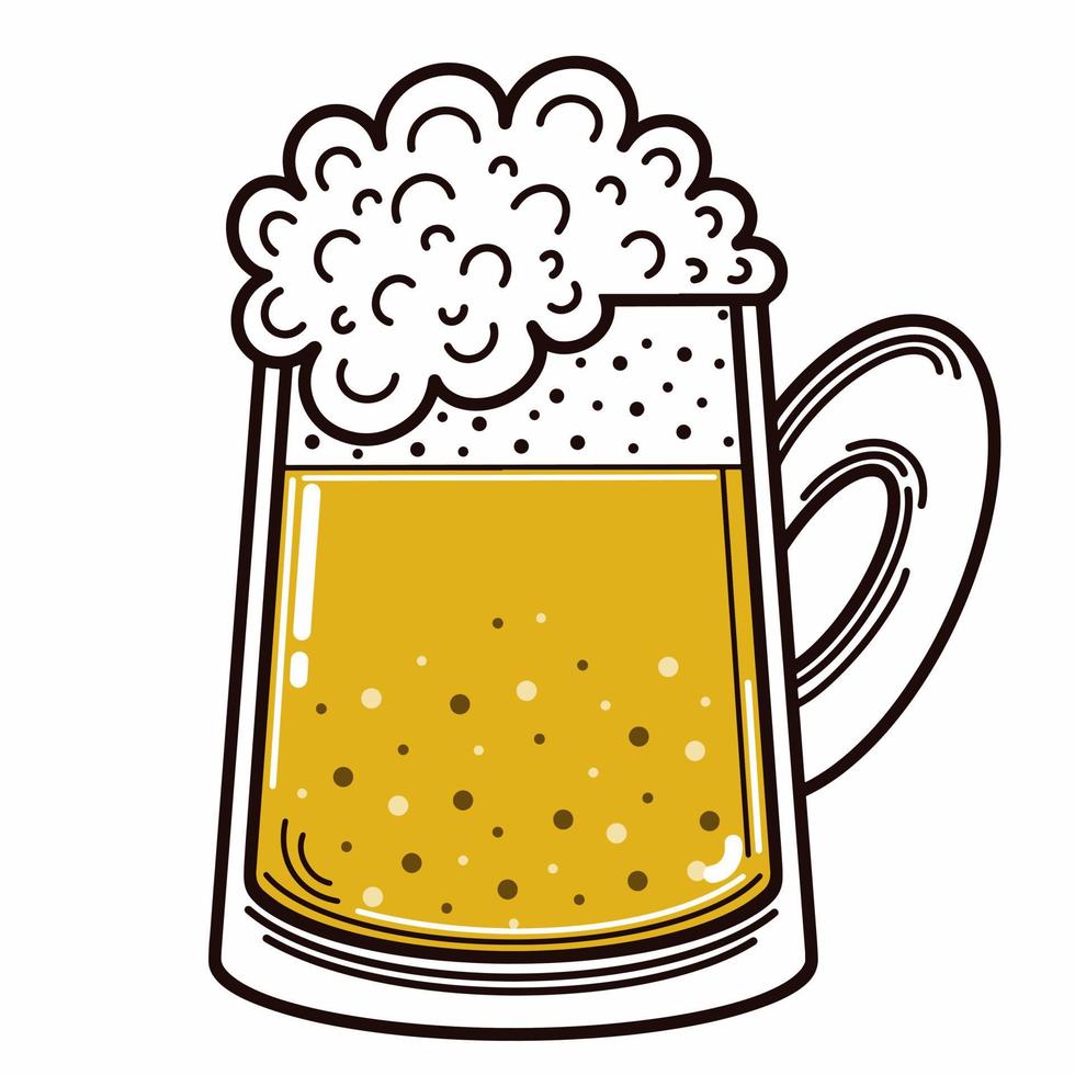 Beer in a mug. Vector icon. Isolated illustration on a white background. Cold drink with foam. Alcohol in a glass cup. Bar drink. Flat style. Oktoberfest print.