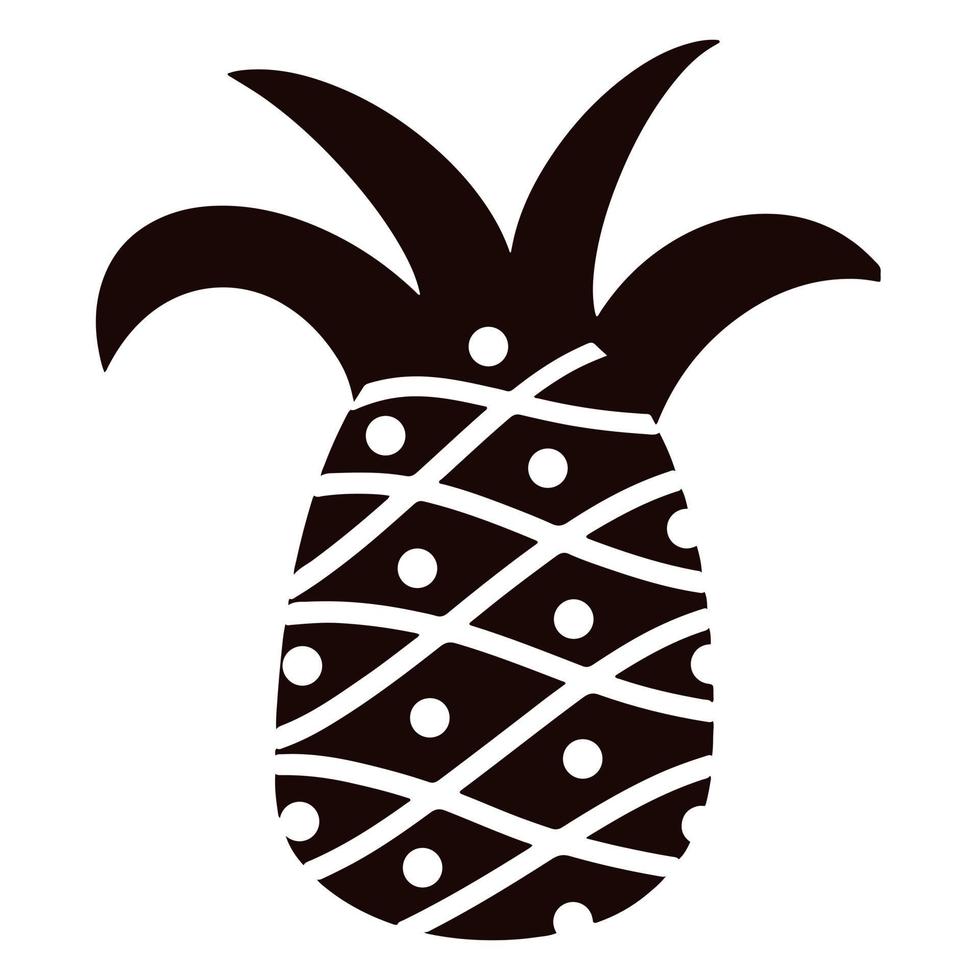 Pineapple vector icon. Tropical fruit with a pattern. Hand drawn doodle, silhouette. Monochrome print. Exotic dessert isolated on white background.
