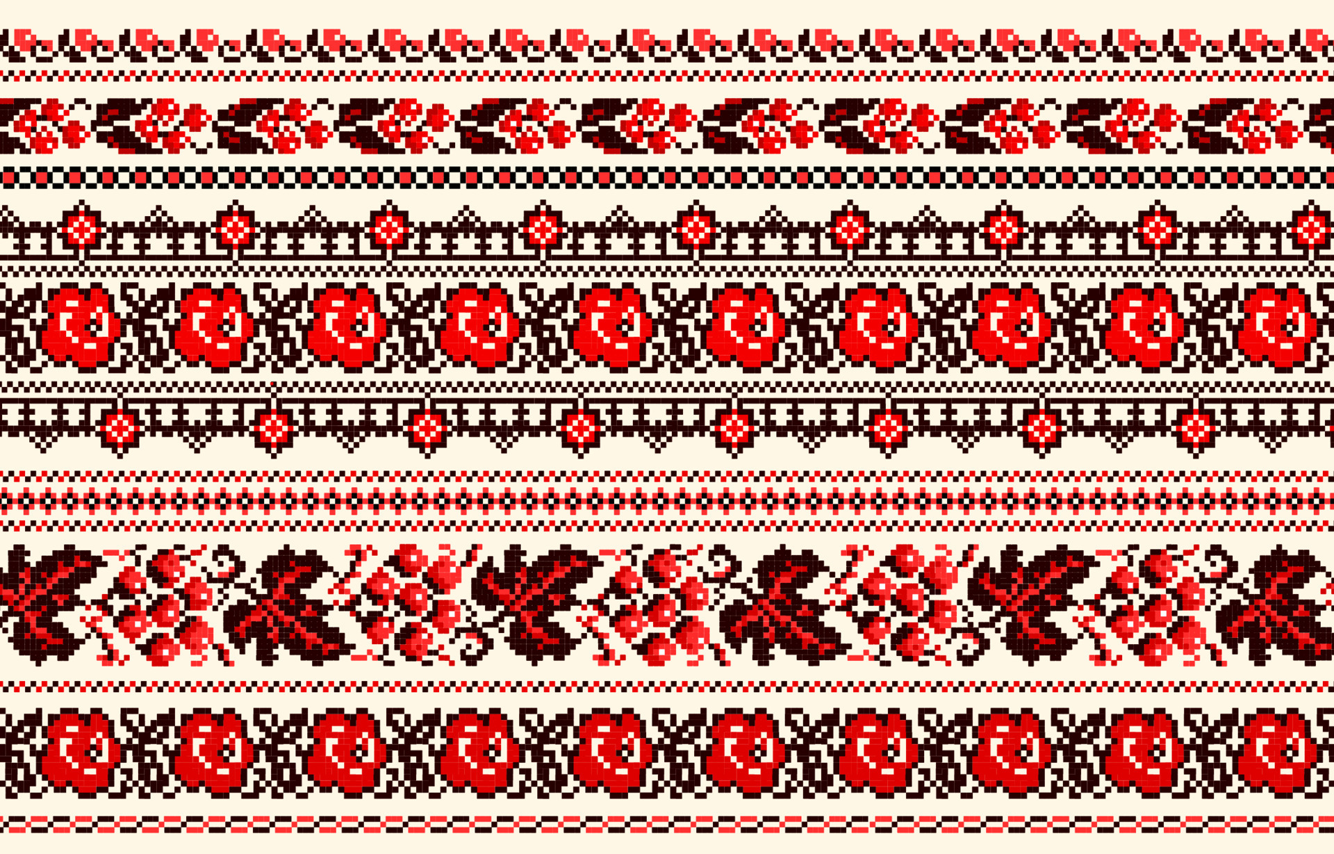 Ukrainian Folk Embroidery. Traditional Red and Black Patterns. Vector